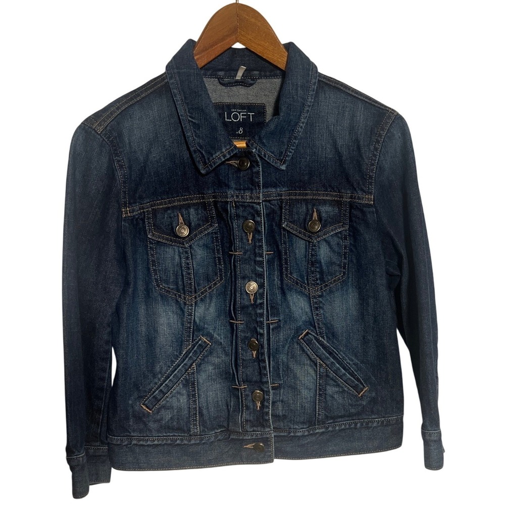 LOFT Women's Denim Jacket Dark Wash Size 8 Trucker Style